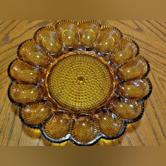 Vintage Amber Glass Deviled Egg Platter - Picture 4 of 6